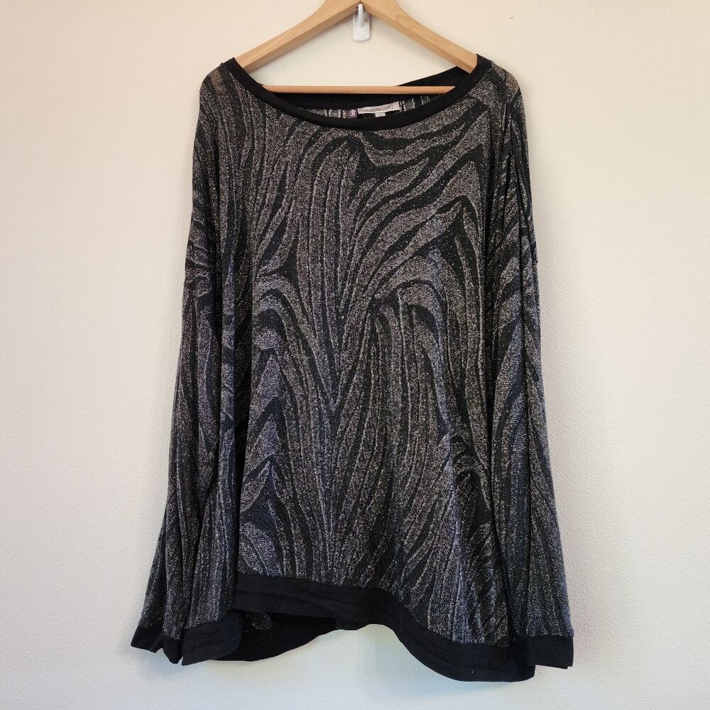 Jennifer Lopez Black Metallic Sheer Long Slv Top Glam Old Money Lux  Wimsy 3X Th